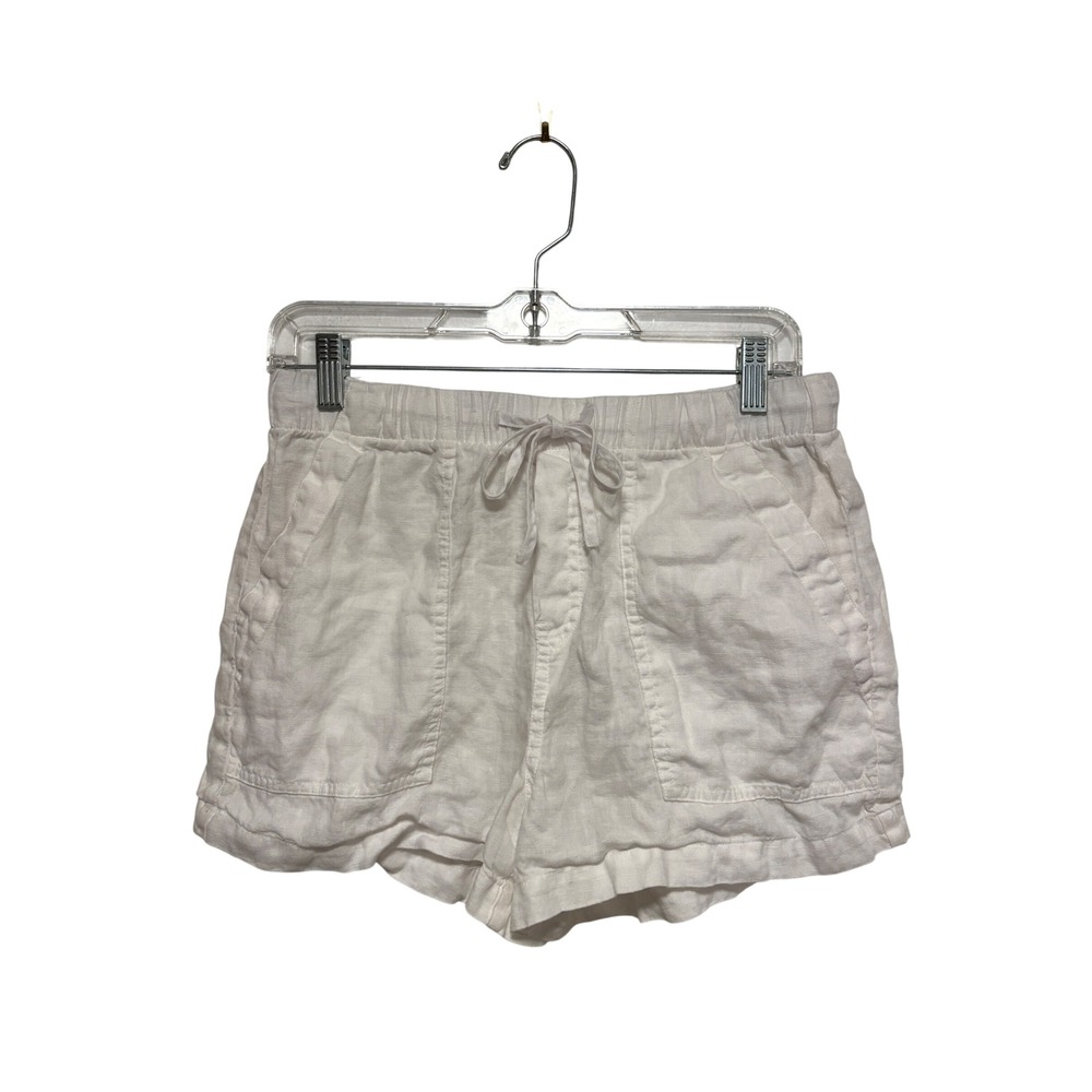 Bella Dahl White 100% Linen Drawstring Elastic Waist Shorts Small